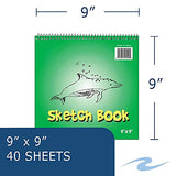 Full Case of 12 Books, Kids Sketch Book, 9"x9", 40 Sheets of 60# White Per Book, Spiral Bound