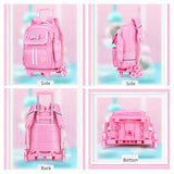 3Pcs Rolling Backpack Bowknot Girls Primary Schoolbag Trolley Bookbags Wheeled Backpack Kids Carry On Luggage with Lunch Bag&Pencil Case