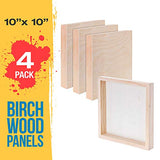 U.S. Art Supply 10" x 10" Birch Wood Paint Pouring Panel Boards, Gallery 1-1/2" Deep Cradle (Pack of 4) - Artist Depth Wooden Wall Canvases - Painting Mixed-Media Craft, Acrylic, Oil, Encaustic