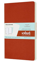 Moleskine Volant Journal, Soft Cover, Large (5" x 8.25") Plain/Blank, Coral Orange/Aqua Blue, 96 Pages (Set of 2)