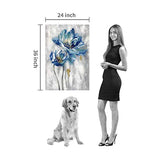 Blue Floral Canvas Wall Art: Abstract Flower Picture Artwork Hand Painted Painting for Wall (36'' x 24'' x 1 Panel)