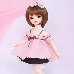MEESock 5Pcs Fashion Casual BJD Girl Doll Clothes Set Pink Top + Shorts + Black Skirt + Bowknot + Hand Sleeve for 1/6 SD Dolls