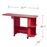 Mobile Rolling Craft Sewing Table - Red Painted Finish - Wooden Construction