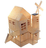 Pica Toys 3D Wooden House with Solar Windmill and Electric Light | Physical Circuit Education Building Model - Pure Real Wood Science Stem Kit | DIY Creative Experiment