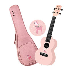Enya Concert Ukulele EUC-FG1 Pink Color 23inch Ukulele Beginner Kit Lovely Deer Decoration Design with 15mm Padded Pink Ukulele Gig Bag