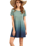 Romwe Women's Tunic Swing T-Shirt Dress Short Sleeve Tie Dye Ombre Dress Green Small