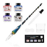Joi-Fun Glass Dip Pen and Ink Set, Rainbow Crystal Glass Pen with 4 Gold Powder Inks, Cleaning Cup, Ink Drip Tool and Pen Holder - Caligraphy Kits Gifts for Signatures, Drawing, Gift Cards Writing