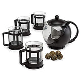 Primula Half Moon Teapot with Removable Infuser, Borosilicate Glass Tea Maker, Stainless Steel Filter, Dishwasher Safe, 40-Ounce, Black Gift Set