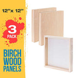 U.S. Art Supply 12" x 12" Birch Wood Paint Pouring Panel Boards, Gallery 1-1/2" Deep Cradle (Pack of 3) - Artist Depth Wooden Wall Canvases - Painting Mixed-Media Craft, Acrylic, Oil, Encaustic