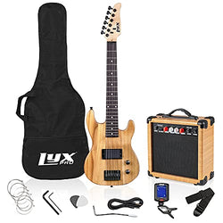 LyxPro 30 Inch Electric Guitar Starter Kit for Kids with 3/4 Size Beginner’s Guitar, Amp, Six Strings, Two Picks, Shoulder Strap, Digital Clip On Tuner, Guitar Cable and Soft Case Gig Bag - Natural