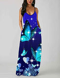 Beach Dresses for Women Maxi Vacation Summer Dress Casual Blue Butterfly Bohemian Long Sundress with Pockets