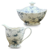 Gracie China Blue Rose Chintz 11-Piece Tea Service, 4-Cup Teapot Sugar Creamer and Four 7-Ounce Cups and Saucers