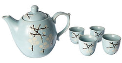 Happy Sales HSTS-LBC11, Japanese Design Light Blue Cherry Blossom Sakura Porcelain Tea Set