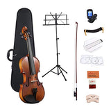 ADM Full Size 4/4 Acoustic Violin Set Solid wood Ebony with Hard Case, Rosin, Shoulder Rest, Bow, and Extra Strings for Kids Beginners Students