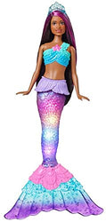 Barbie Dreamtopia Twinkle Lights Mermaid Doll (12 in, Brunette) with Water-Activated Light-Up Feature and Pink-Streaked Hair, Gift for 3 to 7 Year Olds