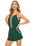 Romwe Women's Casual Embroidered Tape Detail Cami Romper Jumpsuit with Pockets Green# X-Large