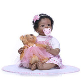 Pinky 22 Inch 55cm Lifelike Reborn Baby Dolls Soft Silicone Doll Realistic Looking Newborn Baby Dolls Black Skin Girl Indian African Toddler with Toy Birthday Xmas Gift