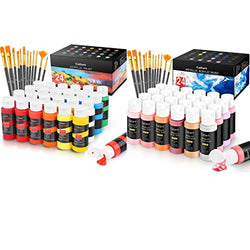 Acrylic Paint Set, Caliart 48 Metal + Classic Colors (59ml, 2oz) with 24 Brushes Art Craft Paint Supplies for Canvas Halloween Pumpkin Ceramic Rock Painting, Rich Pigments Non Toxic Paints for Kids