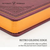 VICTORIA'S JOURNALS Mini Notebook Pocket Vintage Embossing Journal Hard Cover Lined Old Looking Travel Diary Gilded Edge Ribbon Bookmark, 6.5'' x 4.7'', Burgundy (ONB1008)