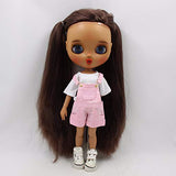 Original Doll Clohtes Outfit, White T-Shirt and Pink Short Dungarees, Doll Dress Up for 1/6 12inch Blythe Doll or ICY Doll- Fortune Days (Pink)