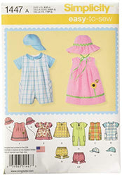 Simplicity 1447 Baby's Romper, Dress, Top, Underwear, and Hat Sewing Patterns, Sizes XXS-L