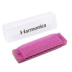 Juvale Harmonica for Kids - Translucent Diatonic Harmonica 10 Holes, Educational Musical Instrument, Mouth Organ for Children, Case Included, Pink 4.02 x 0.83 x 1.18 Inches