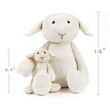 FRANKIE ZHOU Stuffed Sheep Animal Plush Toys 14",Soft Ring Rattle,Baby Blanket,Stuffed Animal Plush Pillow White-Buy 1 Get 5