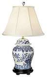 English Floral Hand-Painted Porcelain Ginger Jar Table Lamp