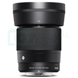 Sigma 30mm F1.4 Contemporary DC DN Lens for Sony E Mount Cameras w/Advanced Photo and Travel Bundle