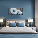 Floral Wall Art for Living Room Blue White Flowers Gray Background Pictures Oil Paintings Framed Canvas Bedroom Wall Decor Modern Room Office Large Wall Decorations Artwork Size 47x23 in Ready to Hang