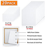 Shuttle Art Stretched Canvas, 20 PCS Value Pack, 5 x 7, 8 x 10 Inches (10 of Each), 100% Cotton, Primed White Canvases for Painting, Stretched Canvas Art Supplies for Acrylic, Oil, Acrylic Pouring