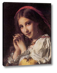 Portrait of a Girl with Red Shawl by Etienne Adolphe Piot - 11" x 14" Gallery Wrap Giclee Canvas Print - Ready to Hang