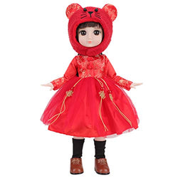 LoveinDIY 14.2 Inch BJD American Doll with Cloth Dress Up Girl Figure for DIY Customizing - Red Rat