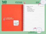 Ban.do Red Rough Draft Mini Spiral Notebook with Saying, 9" x 7" with Pockets and 160 Lined Pages, Be Present