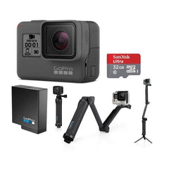 GoPro Hero Camera (2018) - Bundle 3-Way 3-in-1 Mount, 32GB MicroSDHC Card, Spare Battery