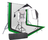 StudioFX 2400 Watt Softbox Continuous Photo Lighting Kit 16"x24" + Boom Arm and 6'x9' Black, White, Chromakey Green Backdrop with Support Stand for Photography Video Studio H9004SB-69BWG by Kaezi