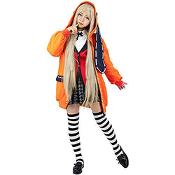 Anime Kakegurui Twin Yomoduki Runa Uniform Cosplay Costumes Orange Hooded Jacket Coat with Ears and socks