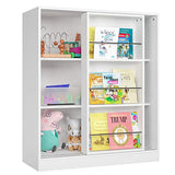 Homfa Kids Bookcase 3 Tier, Toy Organizer Cabinet with Sliding Book Shelf, Free Standing Display Storage Shelves Kid's Room Furniture, White