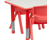 Flash Furniture 23.625''W x 47.25''L Rectangular Red Plastic Height Adjustable Activity Table Set with 6 Chairs