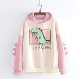 Women's Dinosaur Sweatshirt Long Sleeve Splice Tops Cartoon Cute Hoodies Teens Girls Casual Pullover (Pink, Medium, m)