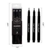 Calligraphy Brush Pens Pack of 3 Small, Medium and Large Markers for Hand Lettering, Art Drawing, Sketching, Scrapbooking, Journaling - Beginner Supplies Kit with Fadeproof Black Ink