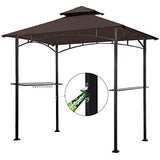Eurmax 5x8 Grill Gazebo Shelter for Patio and Outdoor Backyard BBQ's, Double Tier Soft Top Canopy and Steel Frame with Bar Counters, Bonus LED Light X2 (Brown)