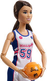 Barbie Made to Move Basketball Player Doll, Tall with Brunette Hair and Extra Flexibility, Plus Basketball, for 3 to 7 Year Olds