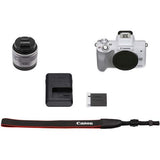 Canon EOS M50 Mark II Mirrorless Digital Camera (White) Premium Accessory Bundle with EF-M 15-45mm is STM Lens (Graphite) + Gadget Case + 64GB Memory + HD Filters + Auxiliary Lenses