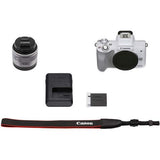 Canon EOS M50 Mark II Mirrorless Digital Camera Bundle + 15-45mm Lens (White) - 4729C004