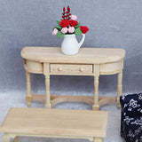 EXCEART Miniature Wood Side Table Dollhouse Desk 1 12 Scale Dollhouse 1: 12 Wooden Furniture Half- Round Model for DIY Dollhouse Furniture Accessories