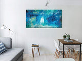 Abstract Wall Art for Living Room Large Size Teal Canvas Wall Decor Modern Wall Art Abstract Painting Picture Prints Bedroom Living Room Kitchen Home Office Decor Blue Canvas Artwork 24" x 48"