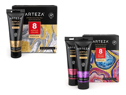 Arteza Metallic Acrylic Paint Set of 8 and Metallic Acrylic Paint Set of 8 Jewel Tones, Painting Art Supplies for Artist, Hobby Painters & Beginners