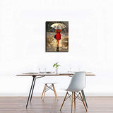 Canvas Painting for Living Room Bookroom Bedroom Girl with Umbrella Decor Prints on Canvas Picture Poster Wall Art Bathroom Decoration Stretched and Framed 16x24inch