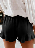 Paitluc Womens Shorts for Summer Fashion Holiday Ladies Ruffle Hem Elastic Waist Solid Black M